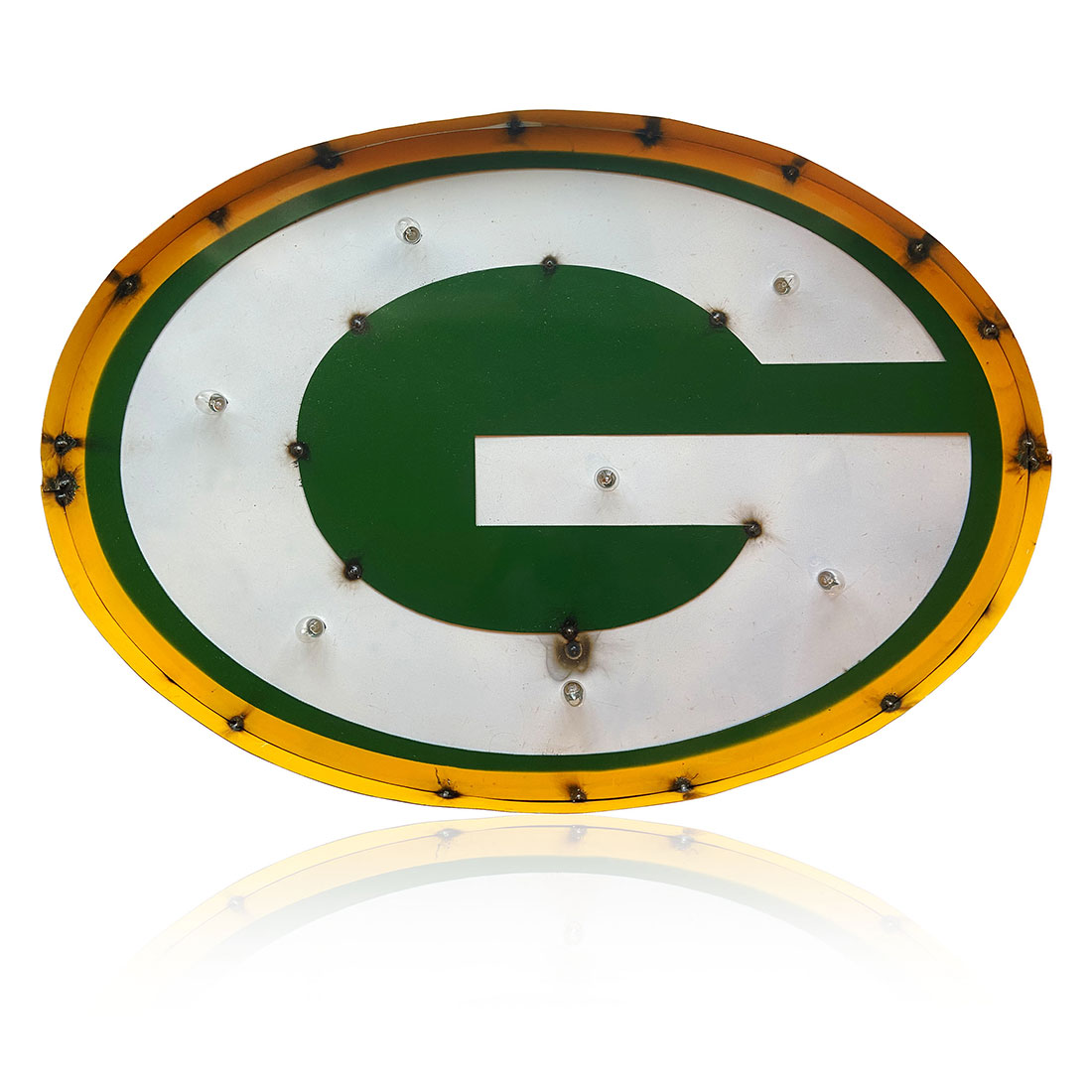 Green Bay Packers Logo Lighted Recycled Metal Sign