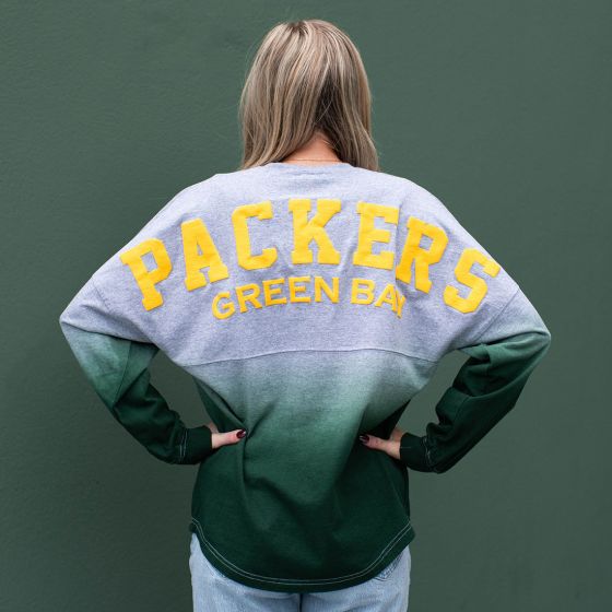 Packers Womens Ombre Spirit Jersey Top Xs Green Gray