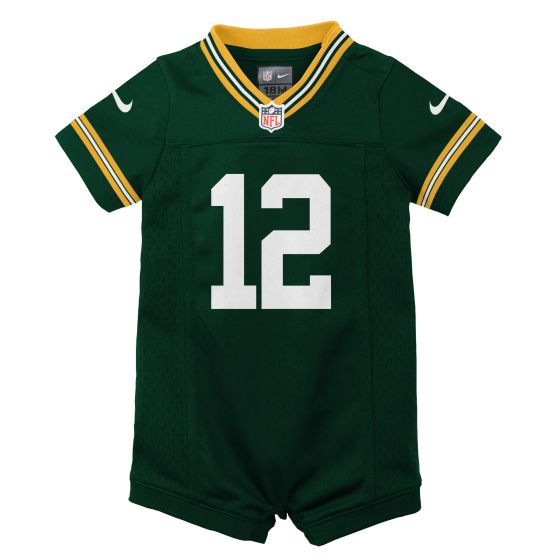 Green Bay Packers Newborn Nike 12 Rodgers Jersey Romper at the Packers Pro Shop