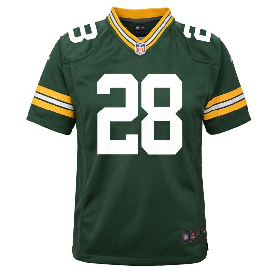 Green Bay Packers 28 A.J. Dillon Nike Home Youth Game Jersey at the Packers Pro Shop