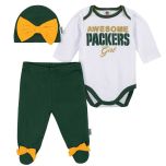Packers Infant Gerber Bow 3-Piece Bodysuit Set