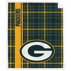 Packers Vertical Plaid Sherpa Throw Blanket