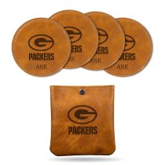 Packers Personalized Faux Leather Coaster Set