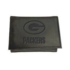 Packers Embossed Tri-Fold Black Leather Wallet