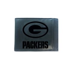 Packers Embossed Black Front Pocket Leather Wallet