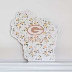 Packers Wincraft Cream Floral State Wood Sign