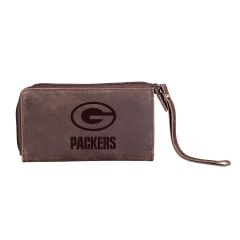 Packers Embossed Brown Leather Wristlet Wallet