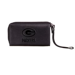 Packers Embossed Black Leather Wristlet Wallet