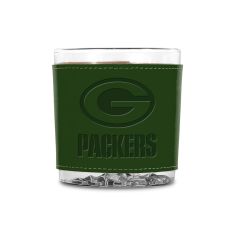 Packers Embossed Leather Wrap Rocks Glass
