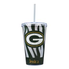 Packers Personalized Glitter Straw Tumbler