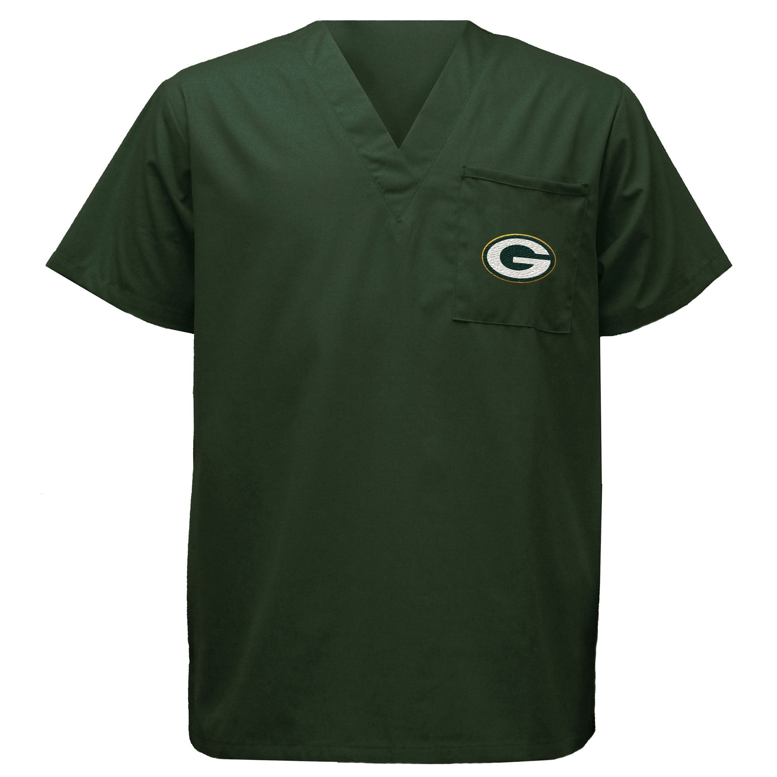 Green Bay Packers Women's Mock Wrap Scrub Top with Front Patch Pockets 